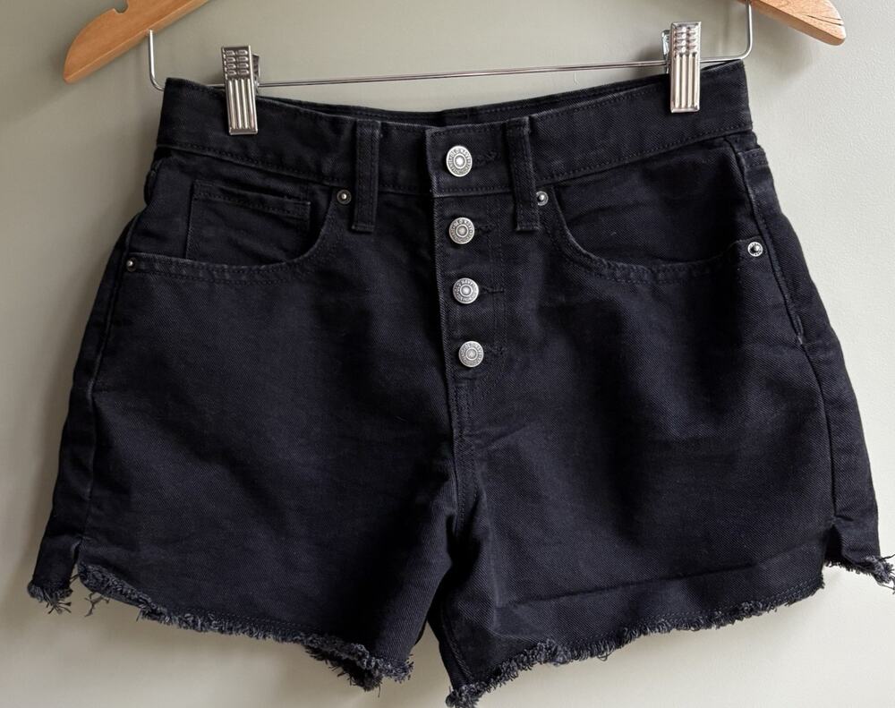 OLD NAVY Girls Sz 14 High Rise Black Denim Shorts Adjustable Waist Button Fly
